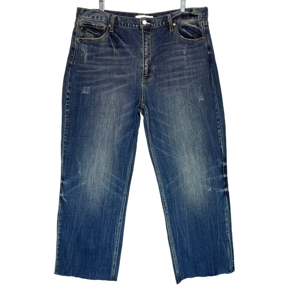 KanCan Jeans Size 15/31 Dad High Rise Distressed Raw Hem Blueβ Denim Pockets